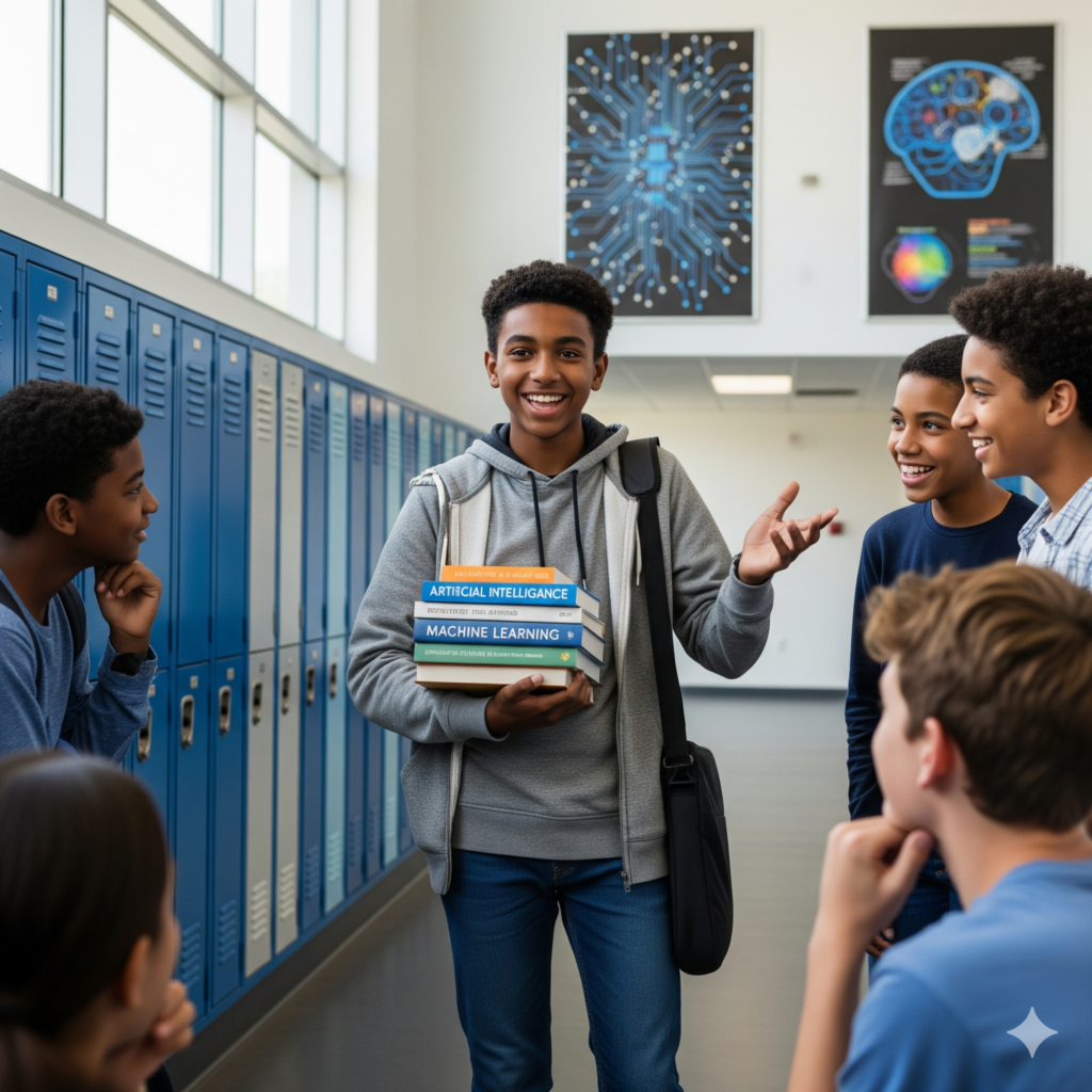 A student walking out of a classroom